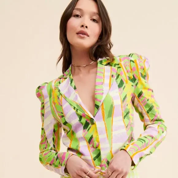 Colin LoCascio Anthropologie 100% Linen Jesse Abstract Blazer S - Picture 2 of 9